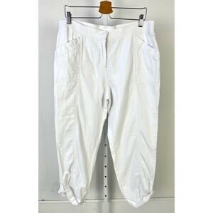 J. JILL 14 Cotton Roll Up Crop Pants Zip Fly Elastic Waist Cotton Knit White